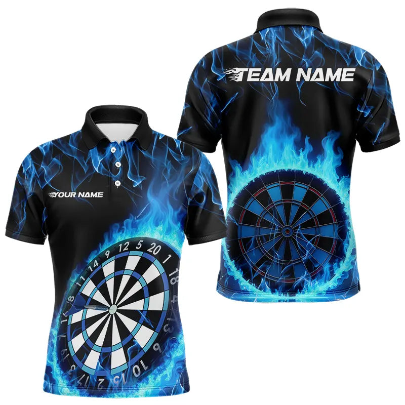 Custom Black And Blue Fire Flame Dartboard Dart Quarter-Zip, Dart Tournament