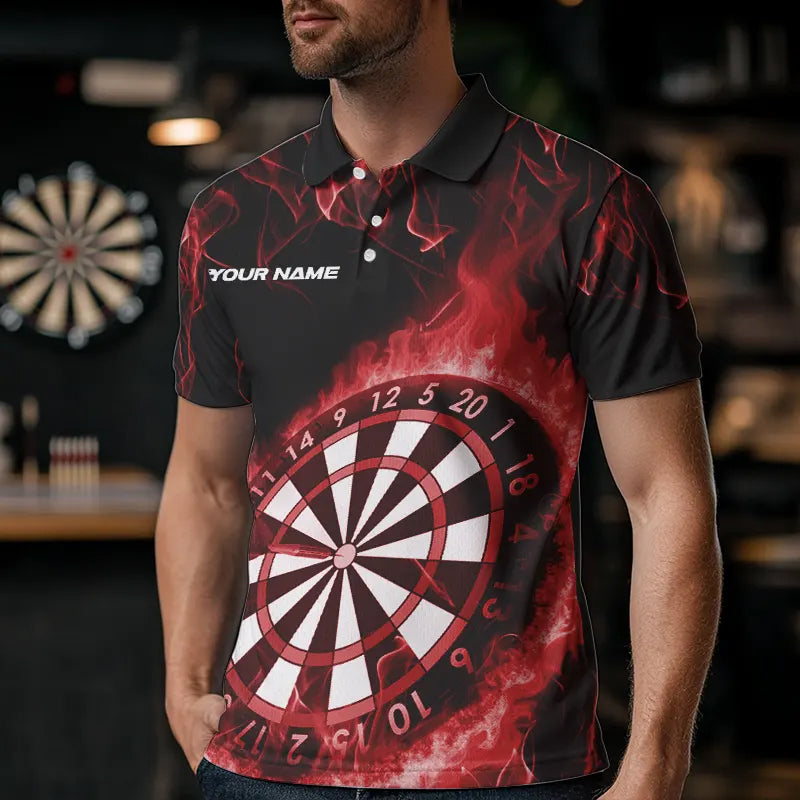 Custom Black And Red Fire Flame Dartboard Dart Quarter-Zip, Dart Tournament