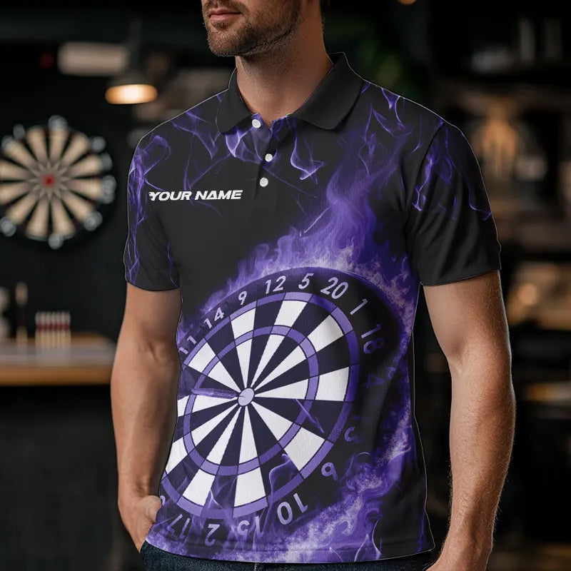 Custom Black And Purple Fire Flame Dartboard Dart Quarter-Zip, Dart Tournament
