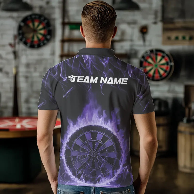Custom Black And Purple Fire Flame Dartboard Dart Quarter-Zip, Dart Tournament