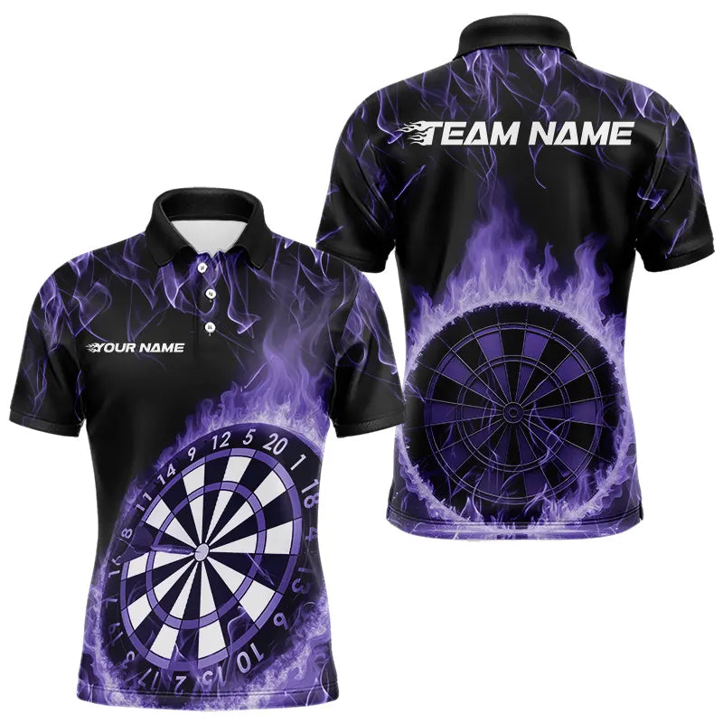 Custom Black And Purple Fire Flame Dartboard Dart Quarter-Zip, Dart Tournament