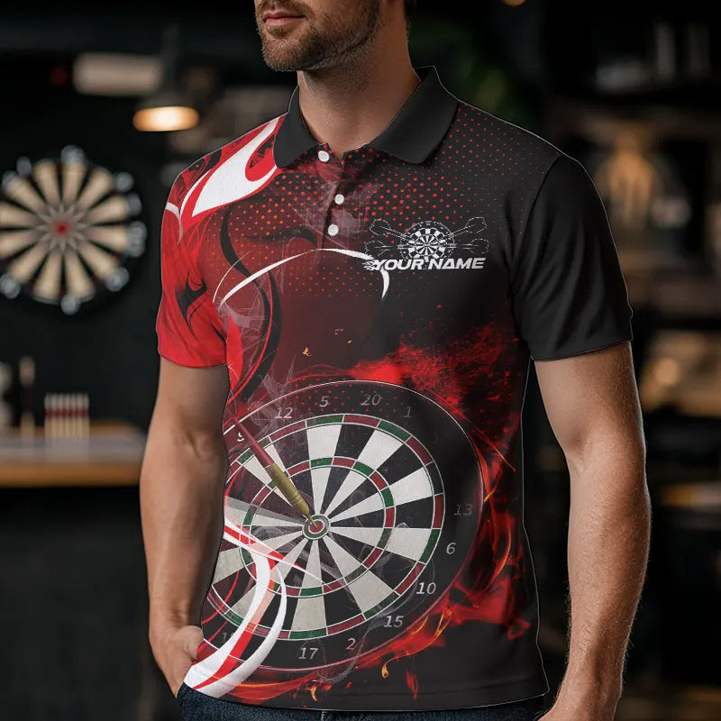 Custom Black And Red Flame Dart Team Quarter-Zip, Dart Tournament