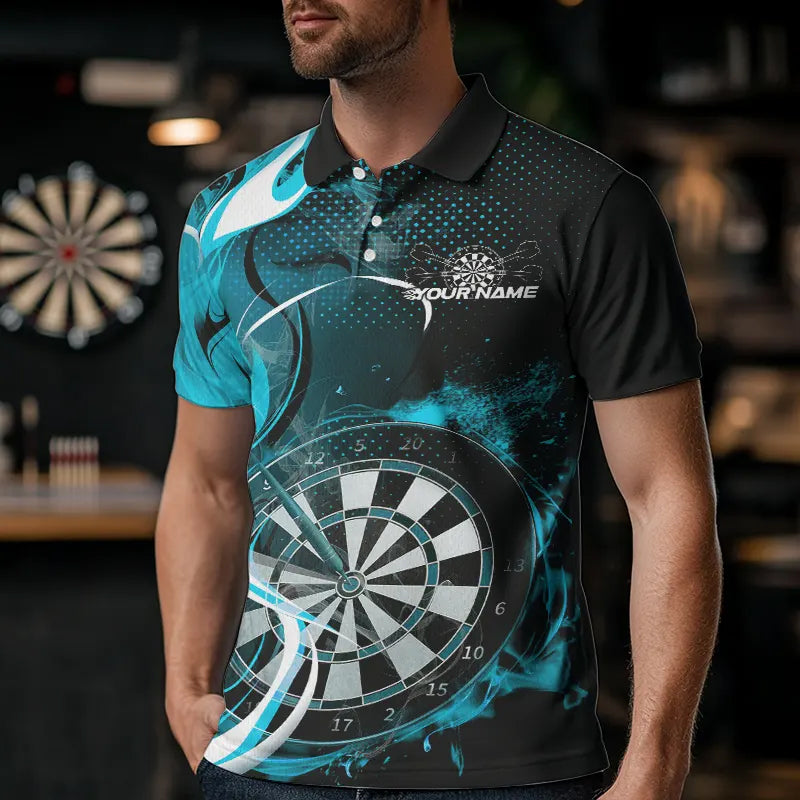 Custom Black And Blue Flame Dart Team Quarter-Zip, Dart Tournament