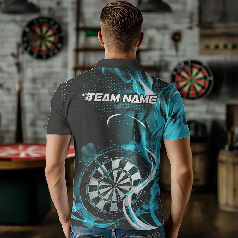 Custom Black And Blue Flame Dart Team Quarter-Zip, Dart Tournament