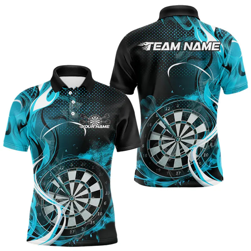 Custom Black And Blue Flame Dart Team Quarter-Zip, Dart Tournament