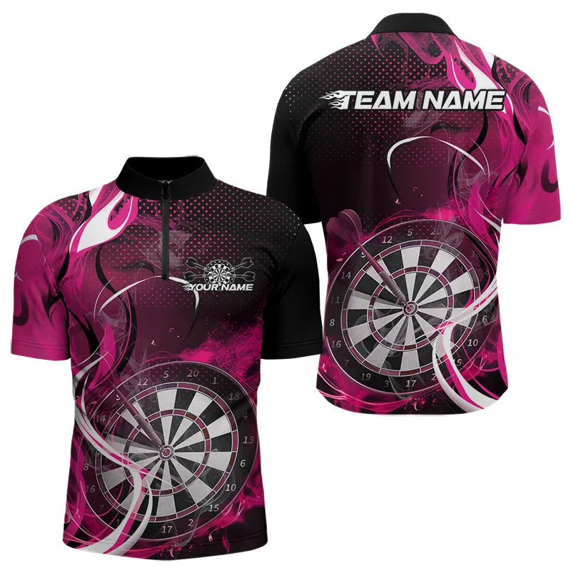 Custom Black And Pink Flame Dart Team Quarter-Zip, Dart Tournament