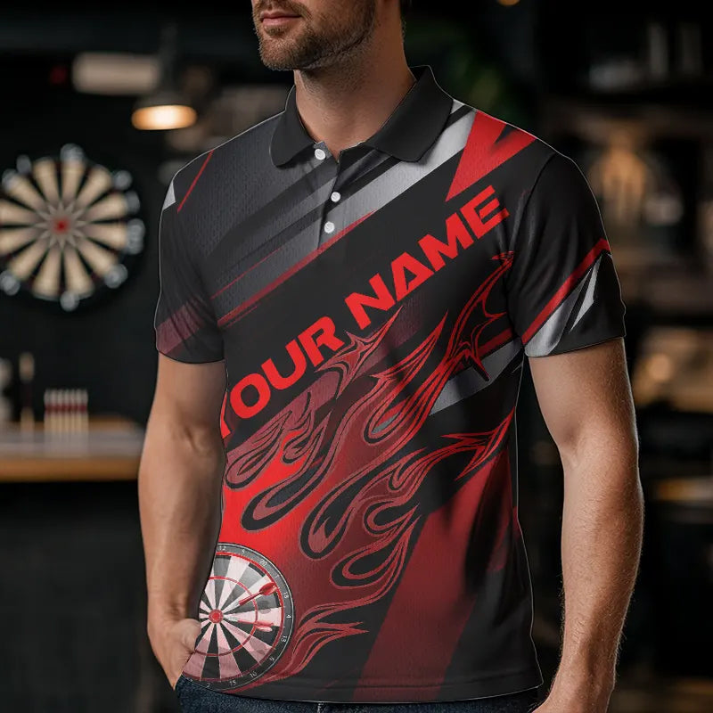 Custom Black And Red Flame Dartboard Dart Team Quarter-Zip, Fire Dart