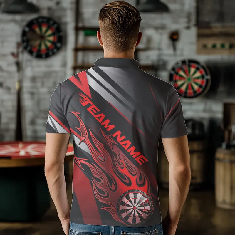 Custom Black And Red Flame Dartboard Dart Team Quarter-Zip, Fire Dart