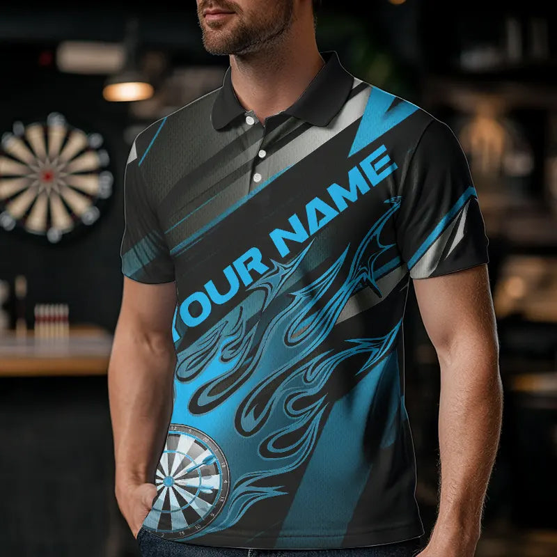 Custom Black And Blue Flame Dartboard Dart Team Quarter-Zip, Fire Dart