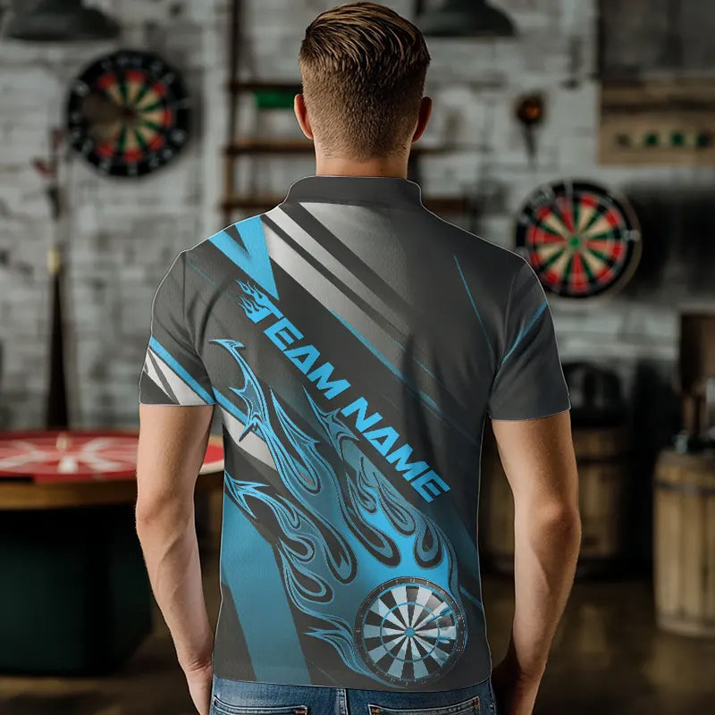 Custom Black And Blue Flame Dartboard Dart Team Quarter-Zip, Fire Dart
