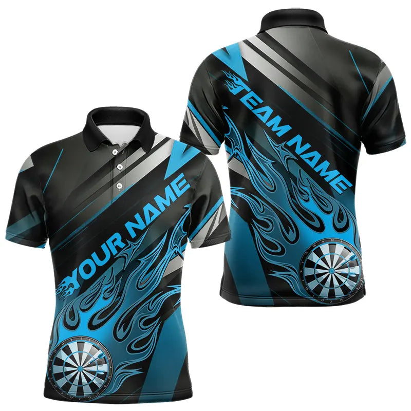 Custom Black And Blue Flame Dartboard Dart Team Quarter-Zip, Fire Dart