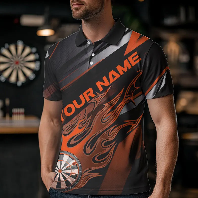 Custom Black And Orange Flame Dartboard Dart Team Quarter-Zip, Fire Dart