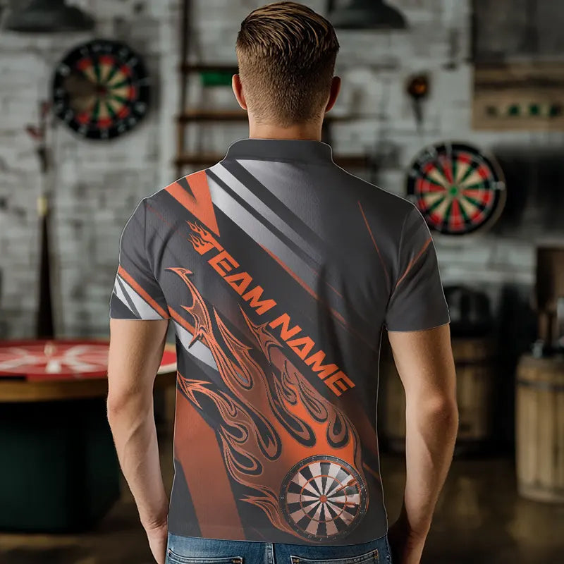 Custom Black And Orange Flame Dartboard Dart Team Quarter-Zip, Fire Dart