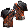 Custom Black And Orange Flame Dartboard Dart Team Quarter-Zip, Fire Dart