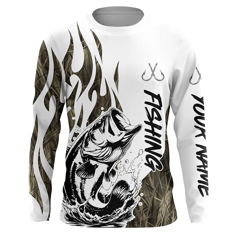 Bass Fishing Camo Tattoo Custom Long Sleeve Fishing, Bass Tournament Fishing