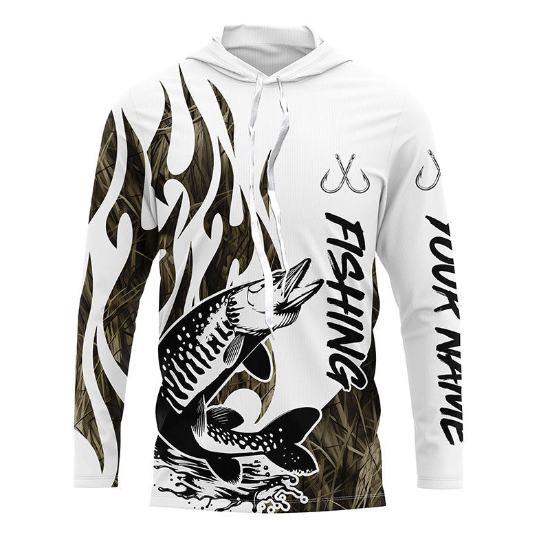 Musky Fishing Camo Tattoo Custom Long Sleeve Fishing, Muskie Tournament Fishing
