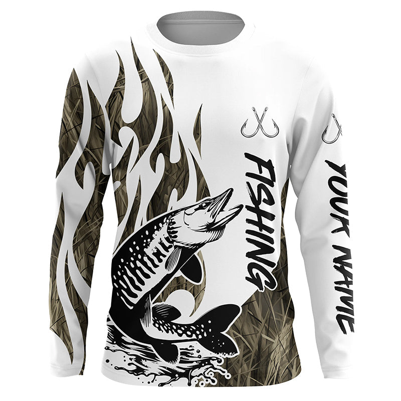 Musky Fishing Camo Tattoo Custom Long Sleeve Fishing, Muskie Tournament Fishing