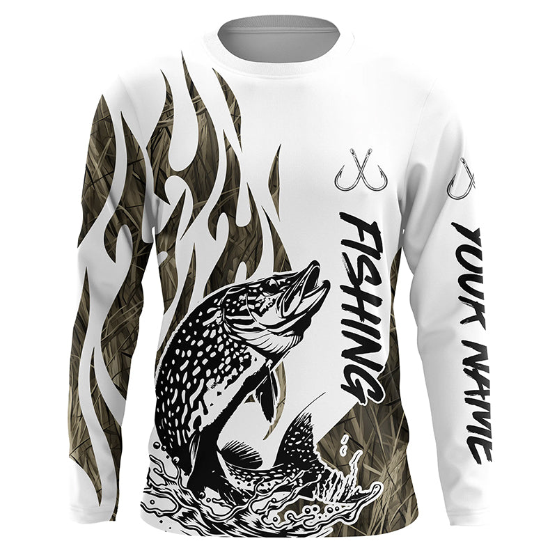 Pike Fishing Camo Tattoo Custom Long Sleeve Fishing, Pike Tournament Fishing