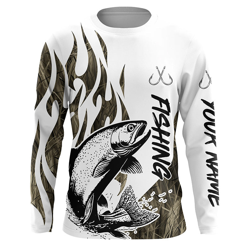 Rainbow Trout Fishing Camo Tattoo Custom Long Sleeve Fishing, Trout Tournament Fishing