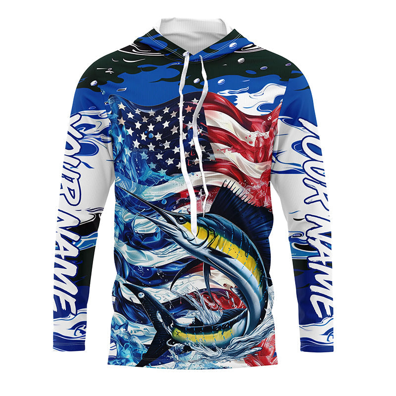 Sailfish Fishing Custom Long Sleeve Fishing, American Flag Patriotic Sailfish Fishing