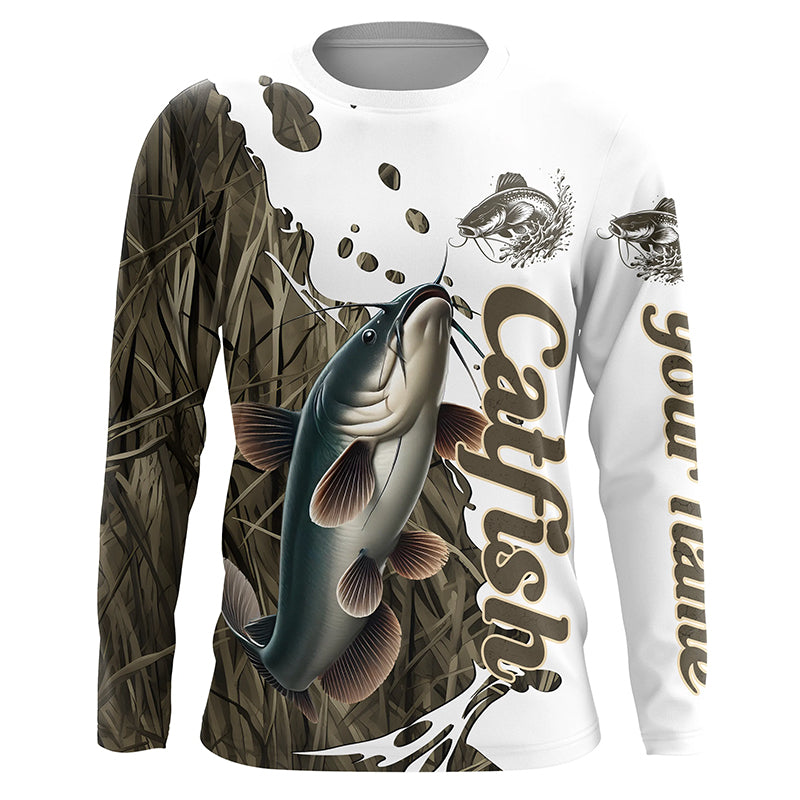 Grass Lake Camo Custom Catfish Fishing Long Sleeve, Catfish Tournament Fishing