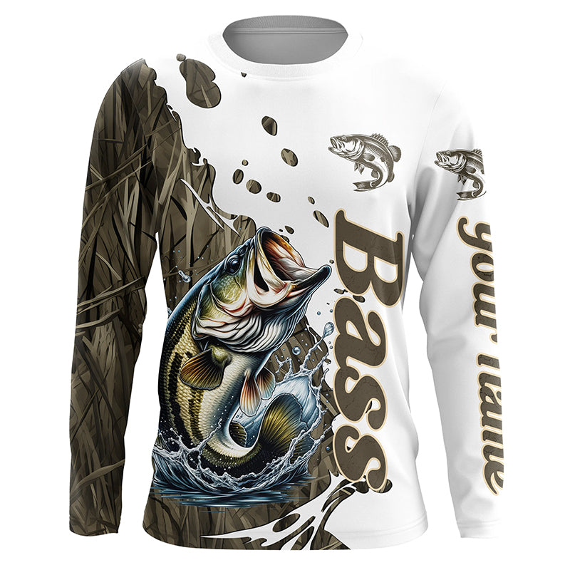 Grass Lake Camo Custom Bass Fishing Long Sleeve, Bass Tournament Fishing