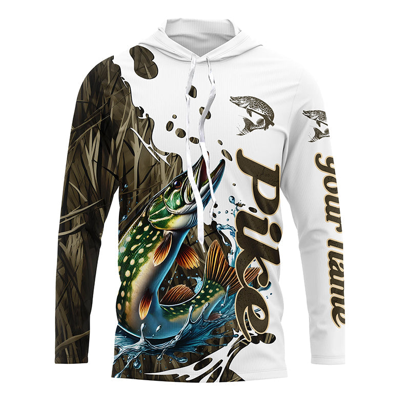 Grass Lake Camo Custom Pike Fishing Long Sleeve, Pike Tournament Fishing