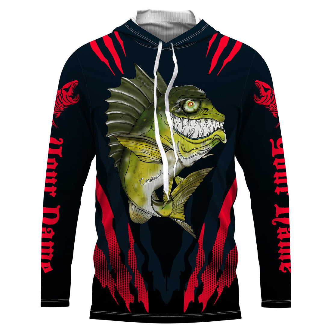 Angry Bass Fishing Custom Long sleeve Fishing, Bass fish reaper fishing | red