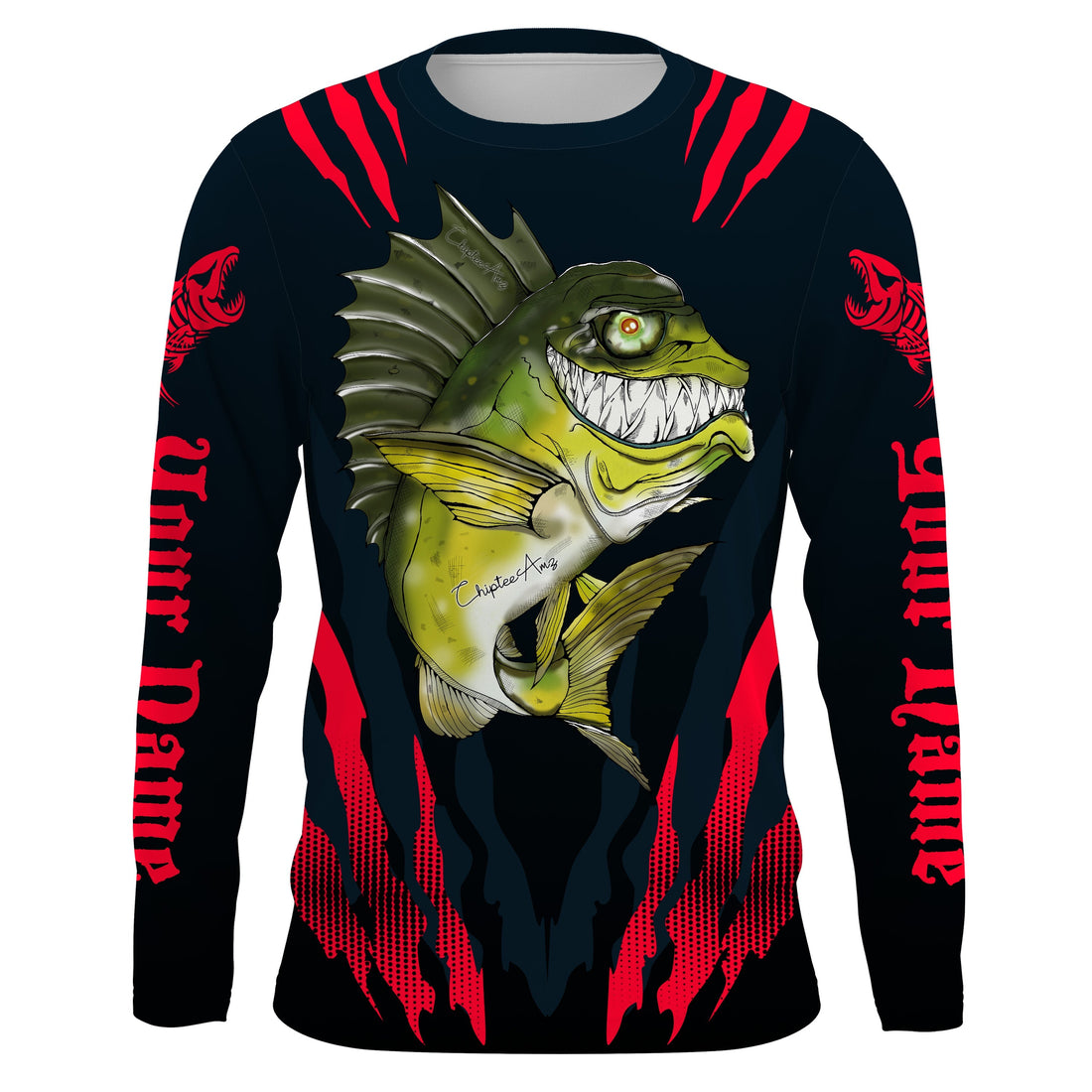 Angry Bass Fishing Custom Long sleeve Fishing, Bass fish reaper fishing | red
