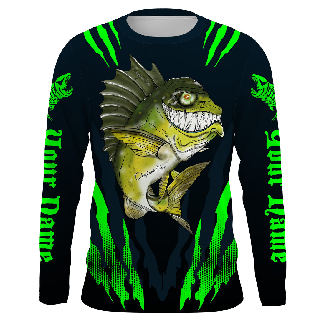 Angry Bass Fishing Custom Long sleeve Fishing, Bass fish reaper fishing | green
