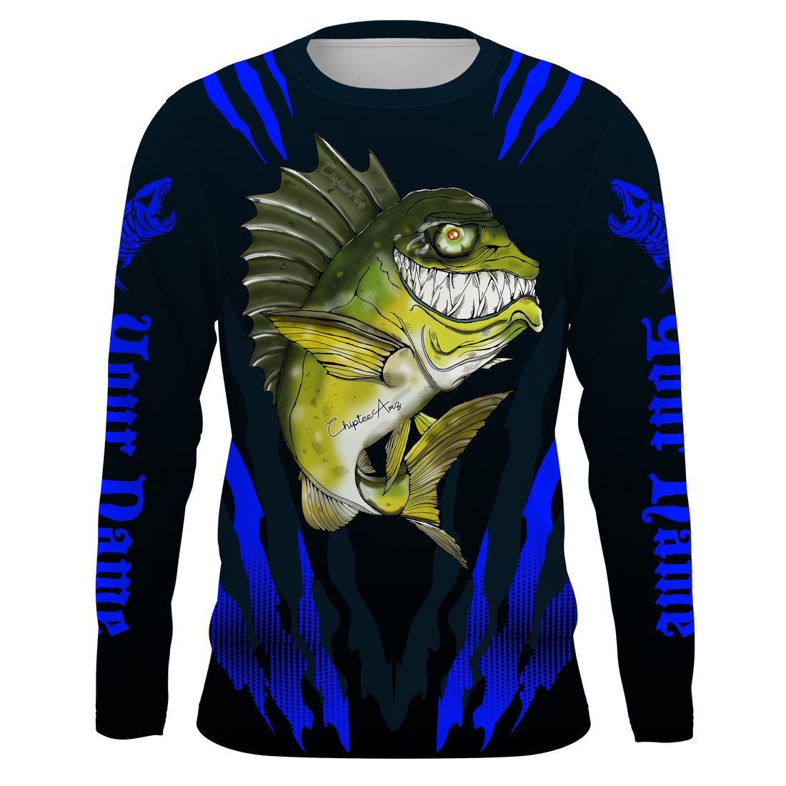Angry Bass Fishing Custom Long sleeve Fishing, Bass fish reaper fishing | blue