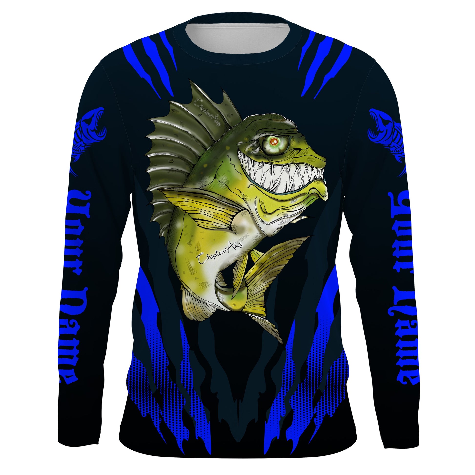Angry Bass Fishing Custom Long sleeve Fishing, Bass fish reaper fishing | blue