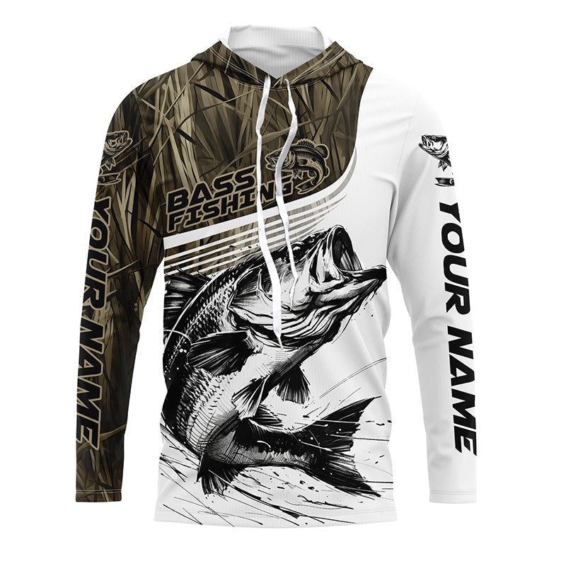 Personalized Largemouth Bass Fishing Camo Long Sleeve Fishing, Bass Fishing