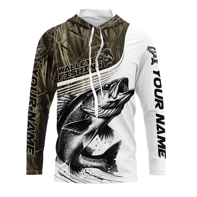 Personalized Walleye Fishing Camo Long Sleeve Fishing, Walleye Fishing