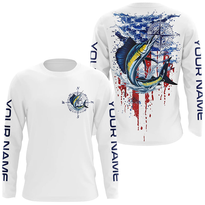 American Flag Sailfish Fishing Custom Long Sleeve Fishing, Patriotic Saltwater Fishing