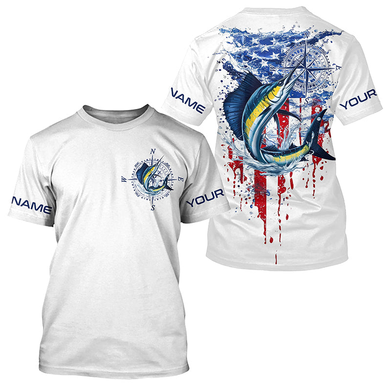 American Flag Sailfish Fishing Custom Long Sleeve Fishing, Patriotic Saltwater Fishing