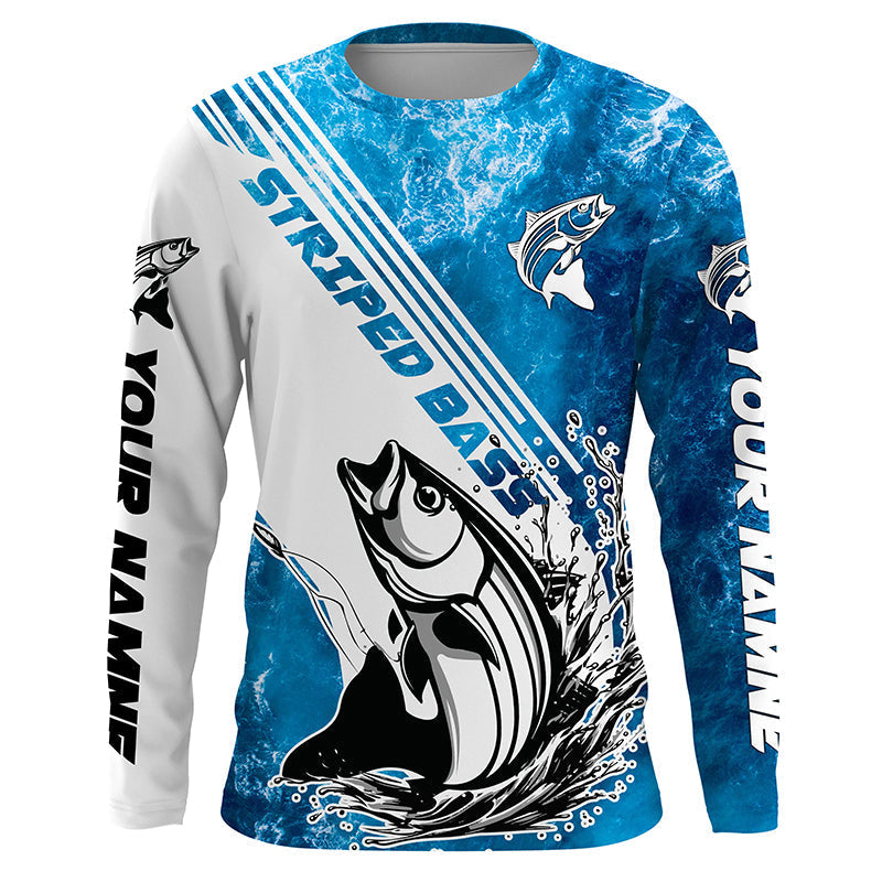 Personalized Striped Bass Long Sleeve Performance Fishing Shits, Striper Fishing