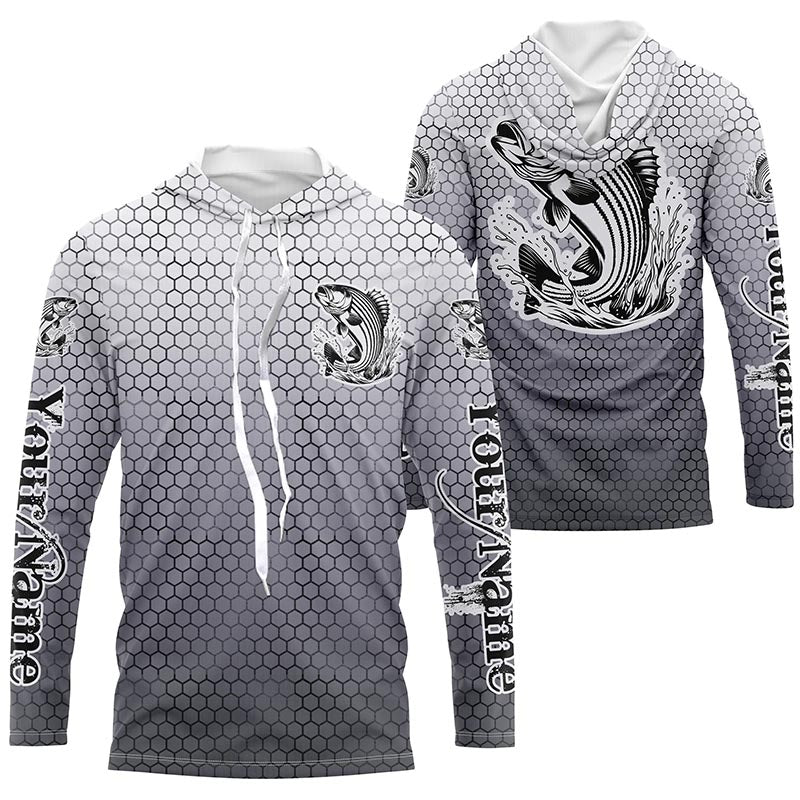 Striped Bass Long Sleeve Performance Fishing Shirsts, Custom Striper Performance Fishing