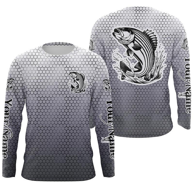 Striped Bass Long Sleeve Performance Fishing Shirsts, Custom Striper Performance Fishing