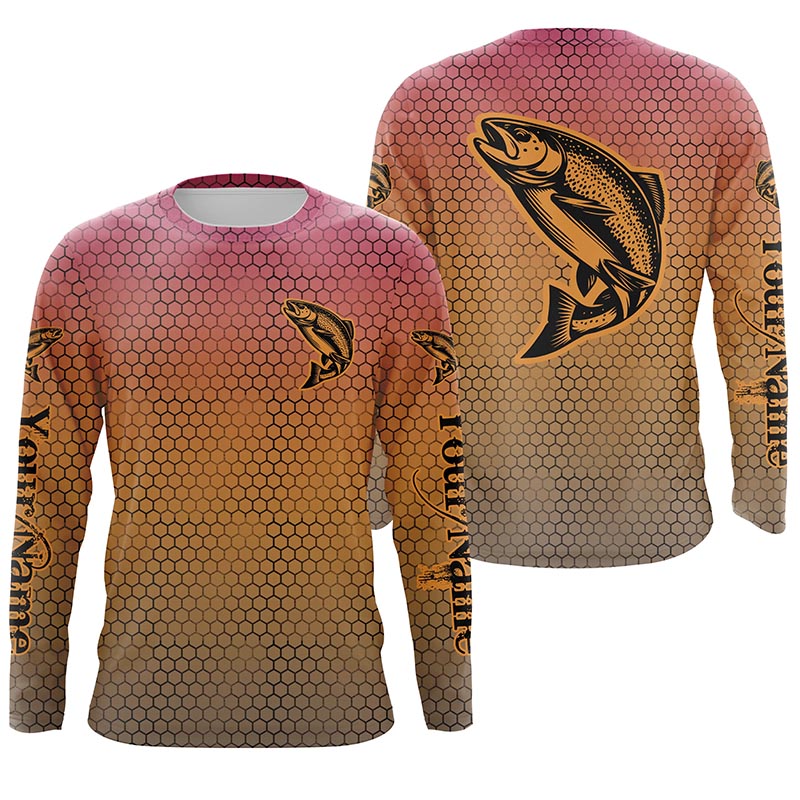 Custom Rainbow Trout Fly Fishing Long Sleeve, Trout Tournament Fishing