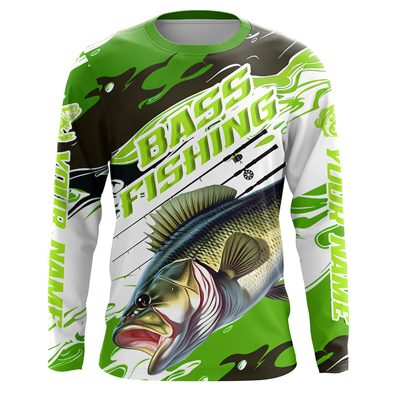 Custom Largemouth Bass Fishing, Bass Long Sleeve Tournament Fishing | Green Camo