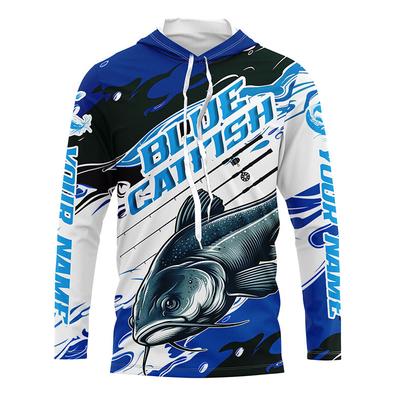 Custom Blue Catfish Fishing, Catfish Long Sleeve Tournament Fishing | Blue Camo