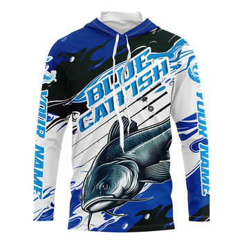 Custom Blue Catfish Fishing, Catfish Long Sleeve Tournament Fishing | Blue Camo