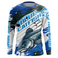 Custom Blue Catfish Fishing, Catfish Long Sleeve Tournament Fishing | Blue Camo