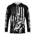 Black And White American Flag Bass Fisherman Custom Skull Fishing, Patriotic Fishing
