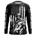 Black And White American Flag Bass Fisherman Custom Skull Fishing, Patriotic Fishing