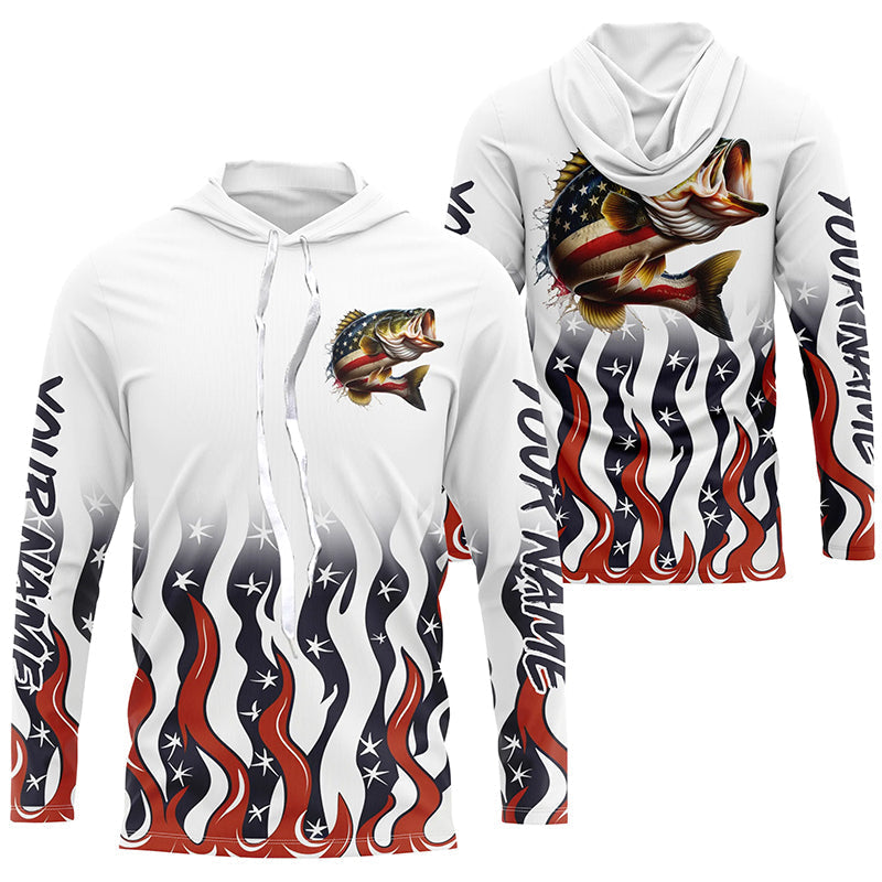 Personalized American Flag Bass Long Sleeve Fishing, Patriotic Bass Fishing Gifts