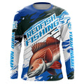 Custom Redfish Puppy Drum Long Sleeve Tournament Fishing, Redfish Fishing | Blue Camo