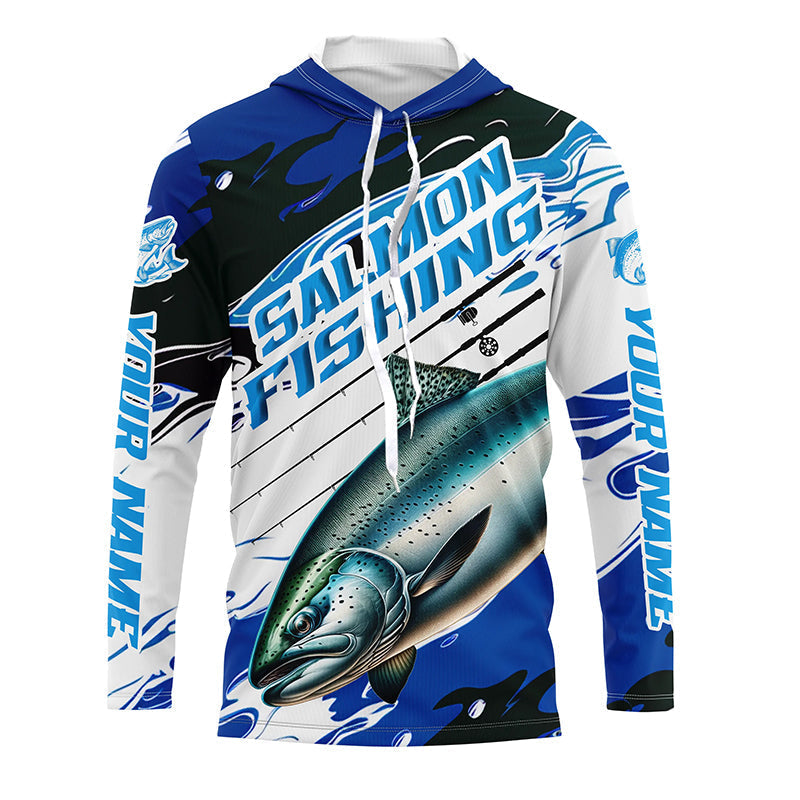 Custom Chinook Salmon Long Sleeve Tournament Fishing, King Salmon Fishing | Blue Camo