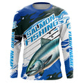Custom Chinook Salmon Long Sleeve Tournament Fishing, King Salmon Fishing | Blue Camo